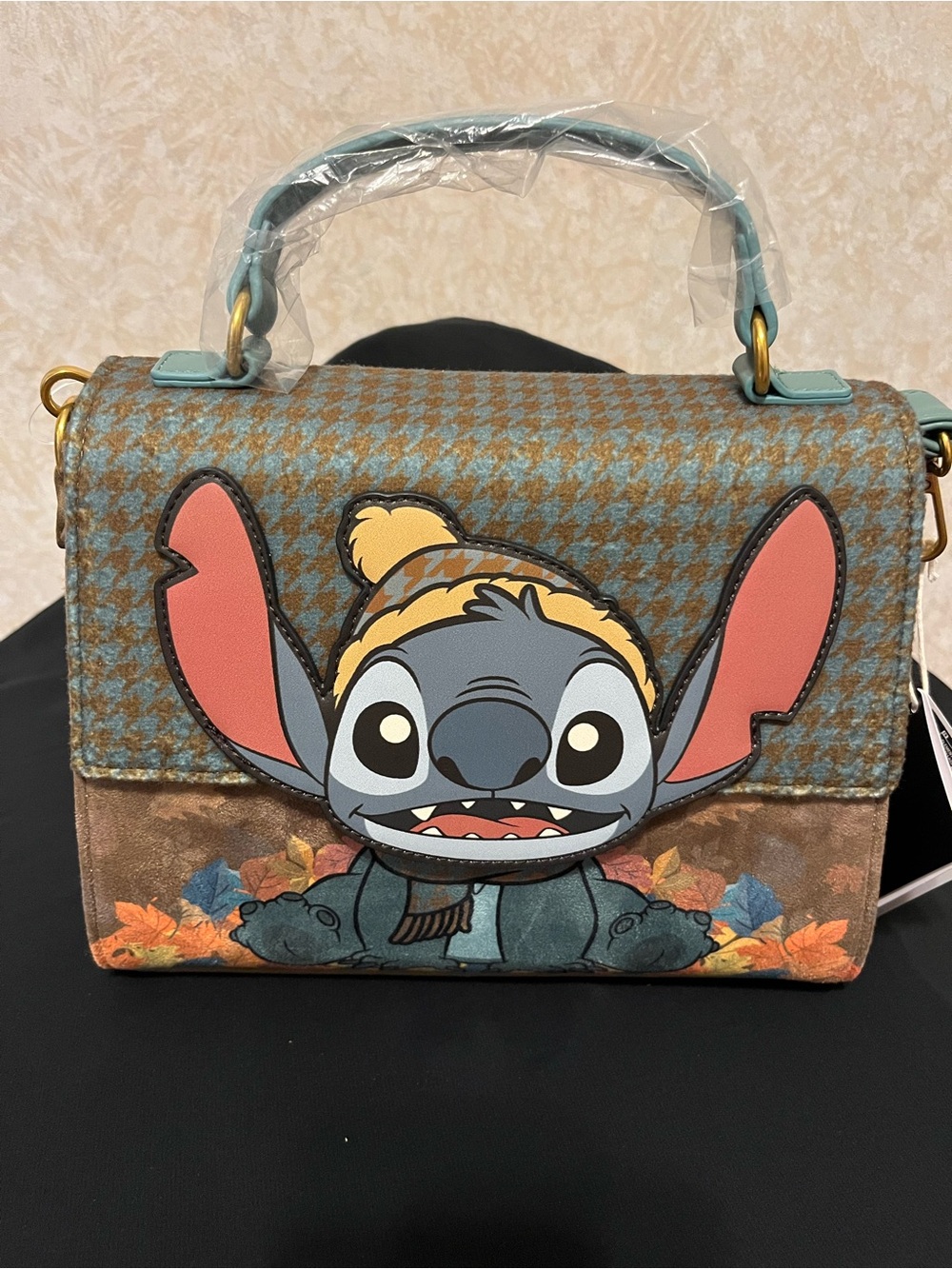 Stitch Patchwork Top-Handle Crossbody Bag - Blue & Brown